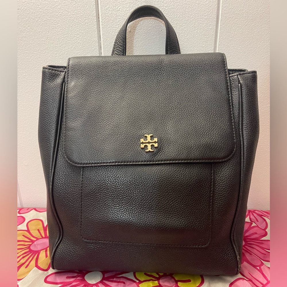Tory Burch Black Carter Backpack with minor signs of usage